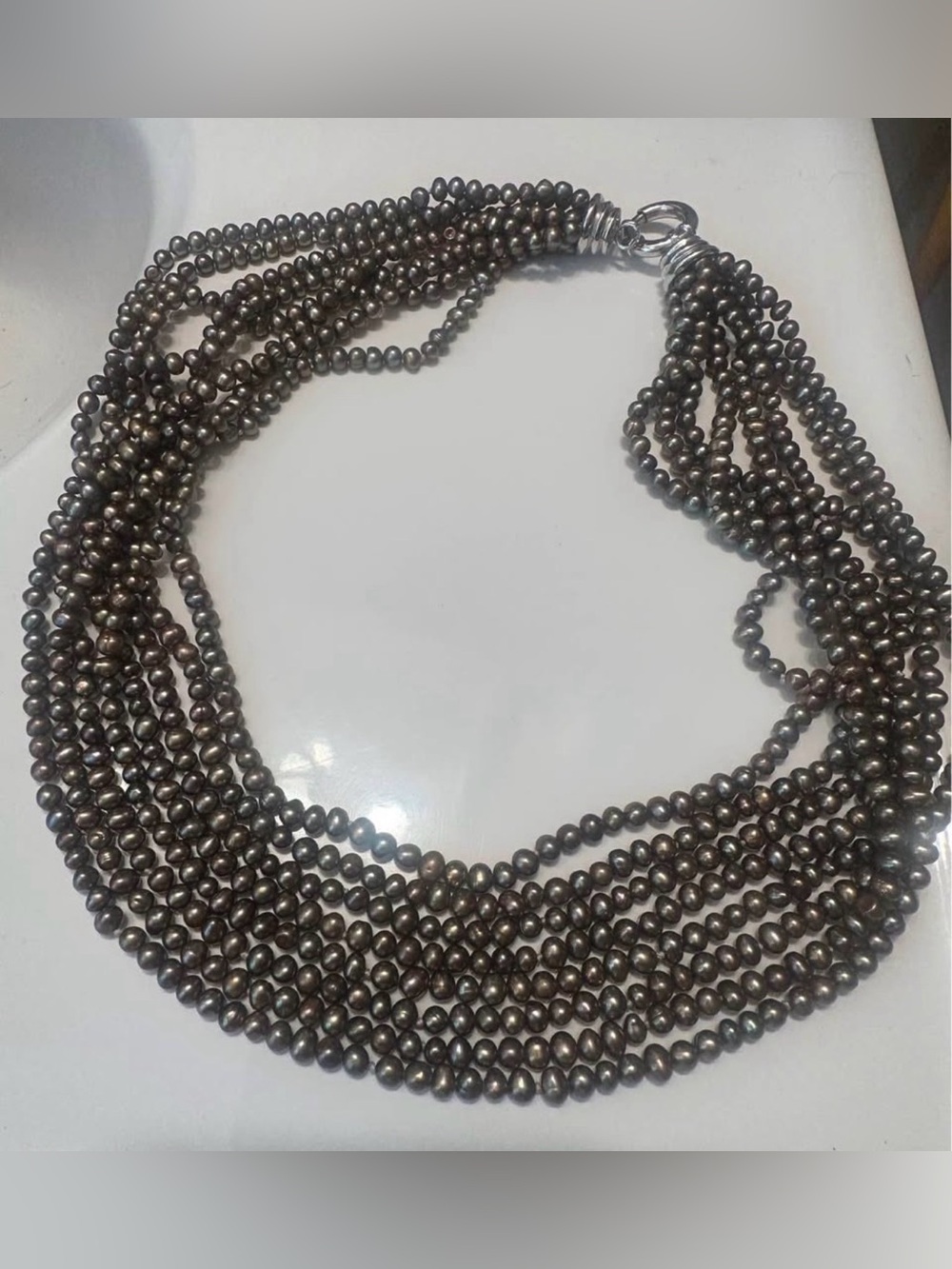 peacock grey freshwater pearl necklace with silver clasp